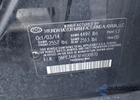 2015 Hyundai Sonata Sport from USA, damaged, VIN 5NPE34AFXFH100870